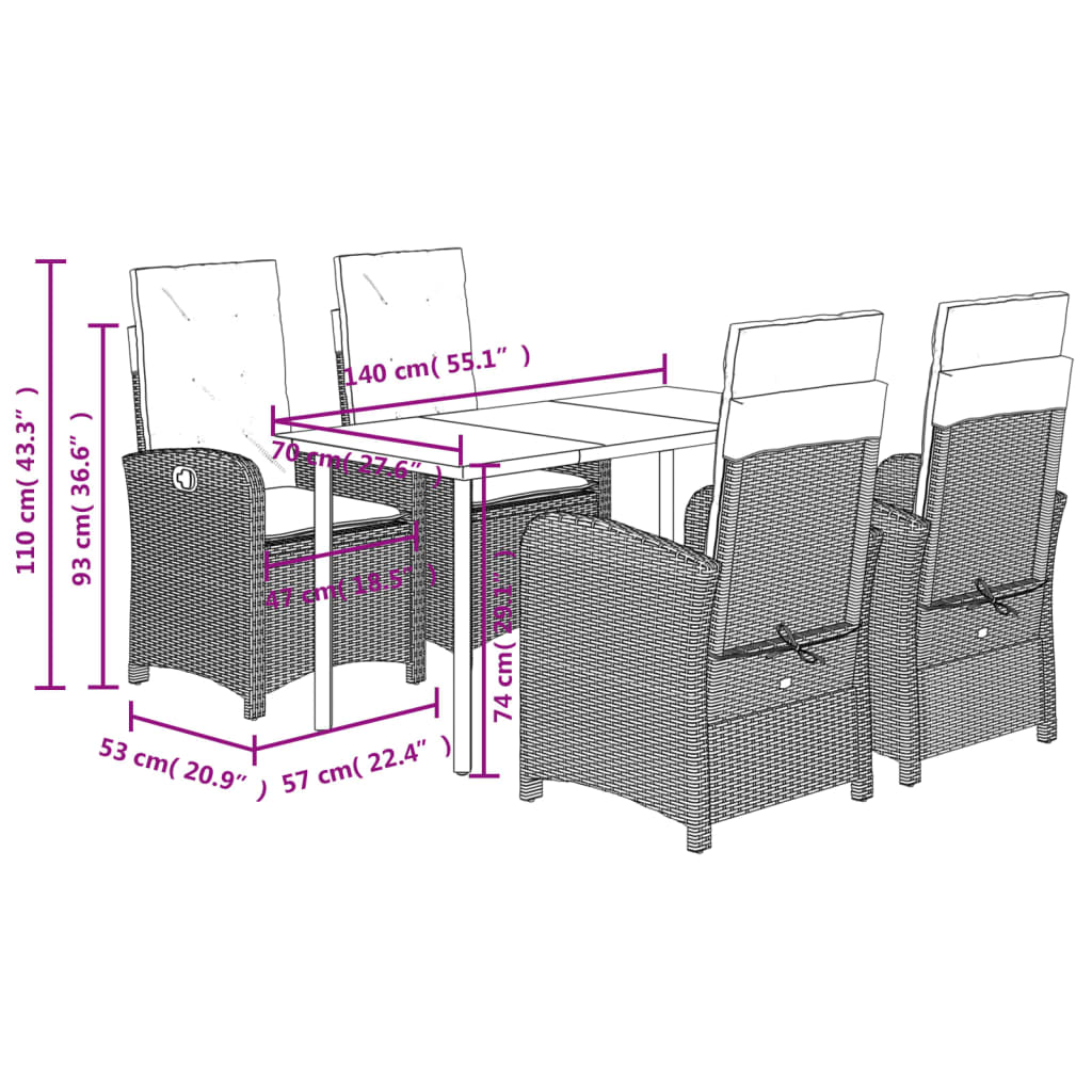 vidaXL 5-tlg. Garten-Essgruppe mit Kissen Beige Poly Rattan