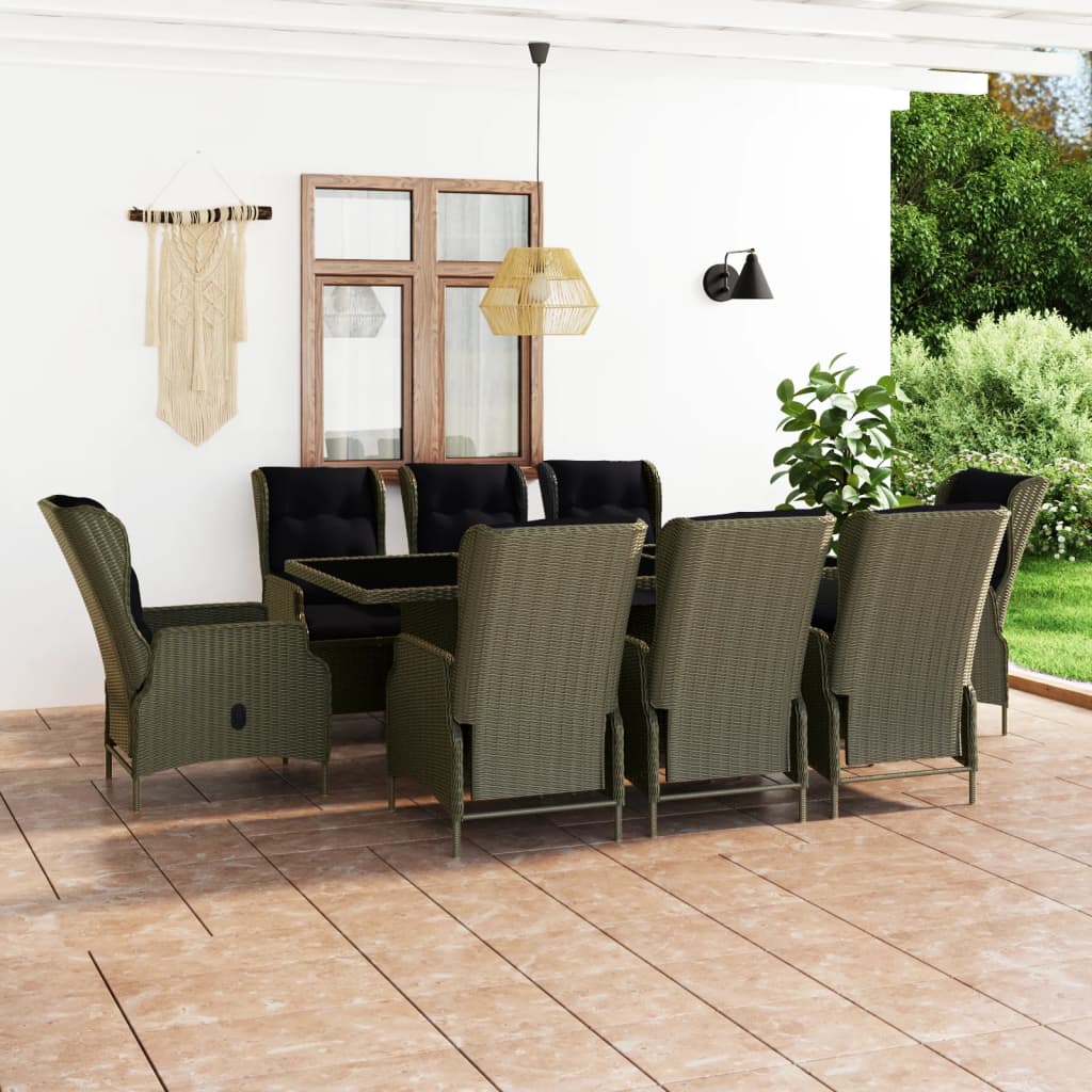 vidaXL 9-tlg. Garten-Essgruppe mit Auflagen Poly Rattan Braun