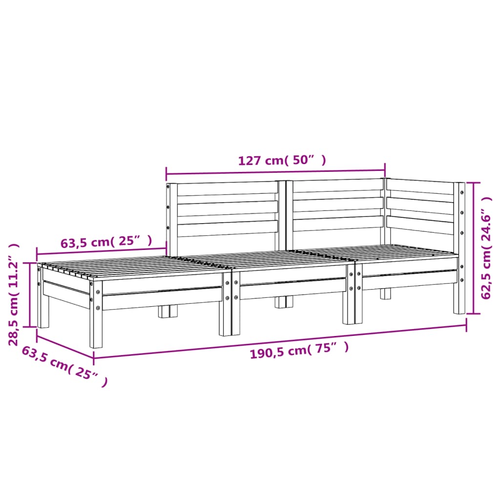 vidaXL Gartensofa 3-Sitzer Massivholz Douglasie