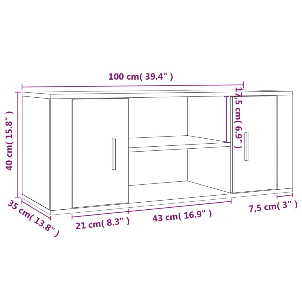 vidaXL TV-Schrank Schwarz 100x35x40 cm Holzwerkstoff