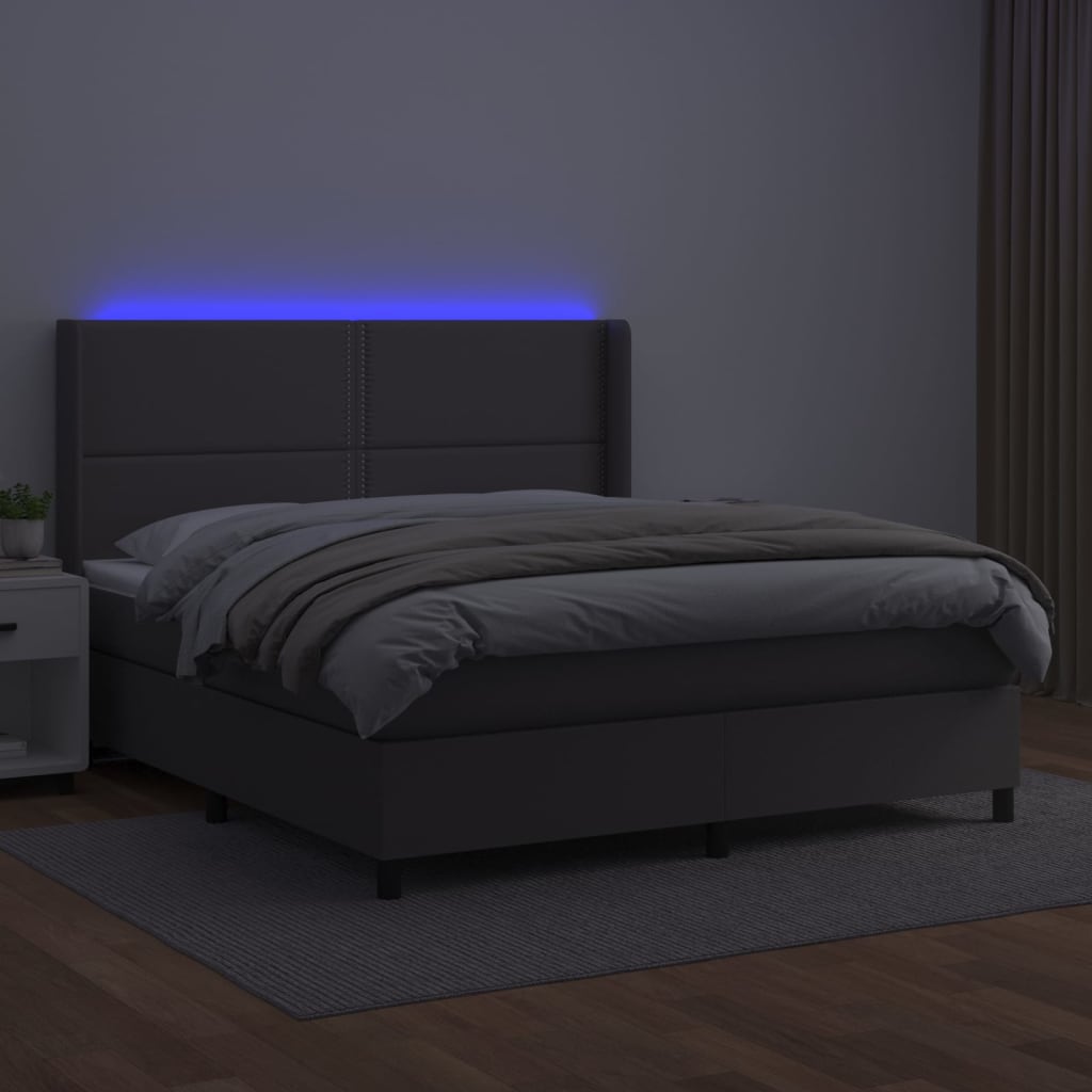 vidaXL Boxspringbett mit Matratze & LED Grau 160x200 cm Kunstleder