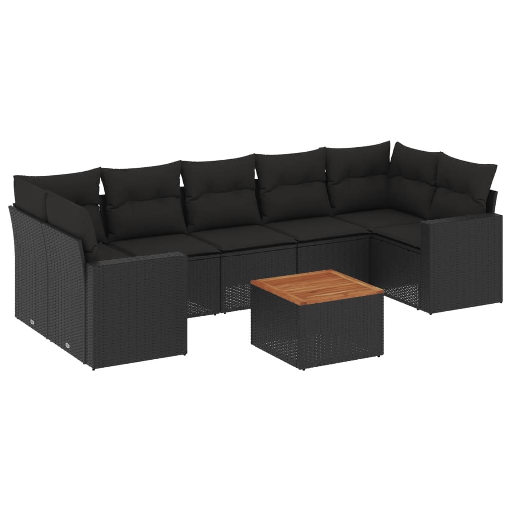 vidaXL 8-tlg. Garten-Sofagarnitur mit Kissen Schwarz Poly Rattan