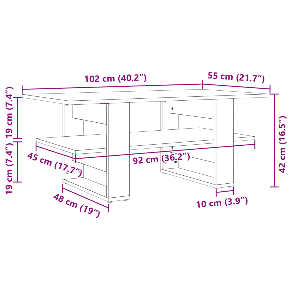 vidaXL Couchtisch Sonoma-Eiche 102x55x42 cm Holzwerkstoff