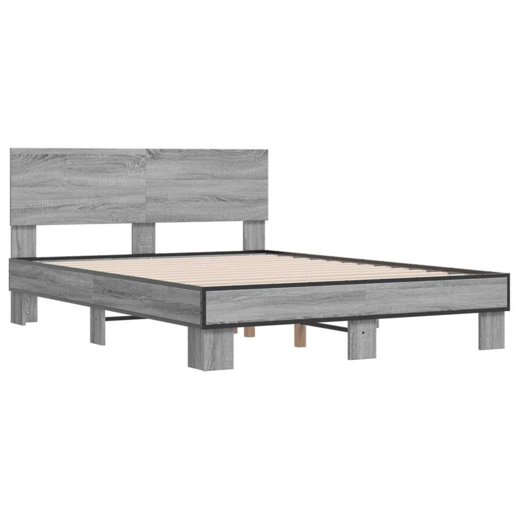 vidaXL Bettgestell Grau Sonoma 140x190 cm Holzwerkstoff und Metall