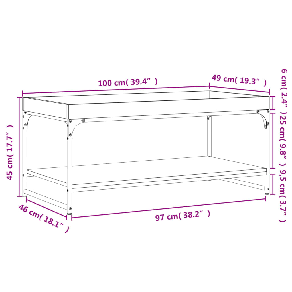 vidaXL Couchtisch Braun Eichen-Optik 100x49x45 cm Holzwerkstoff