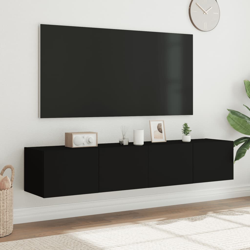 vidaXL TV-Wandschränke mit LED-Leuchten 2 Stk. Schwarz 80x35x31 cm