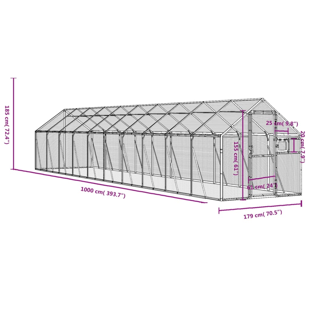 vidaXL Voliere Silbern 1,79x10x1,85 m Aluminium