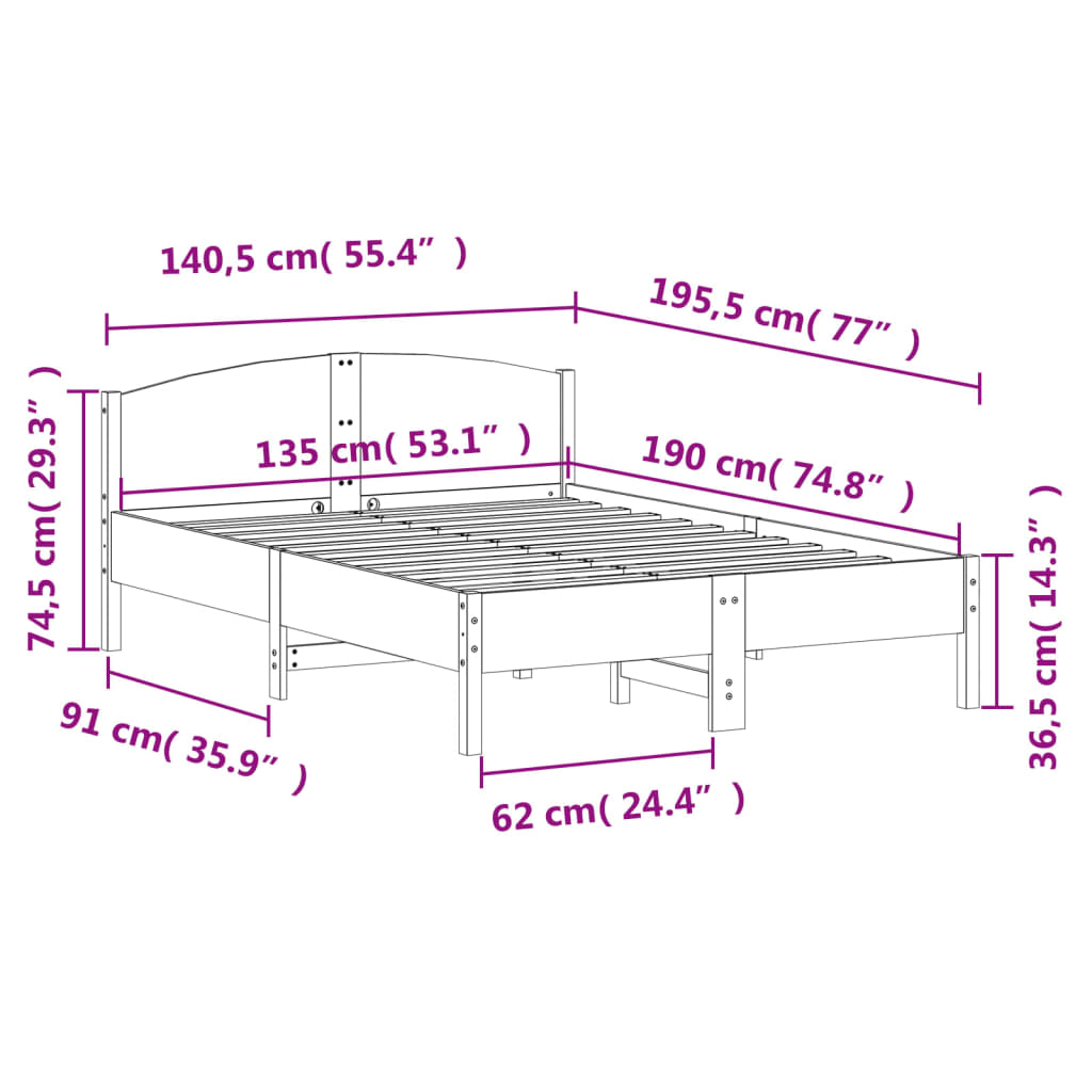 vidaXL Massivholzbett ohne Matratze Weiß 135x190 cm Kiefernholz