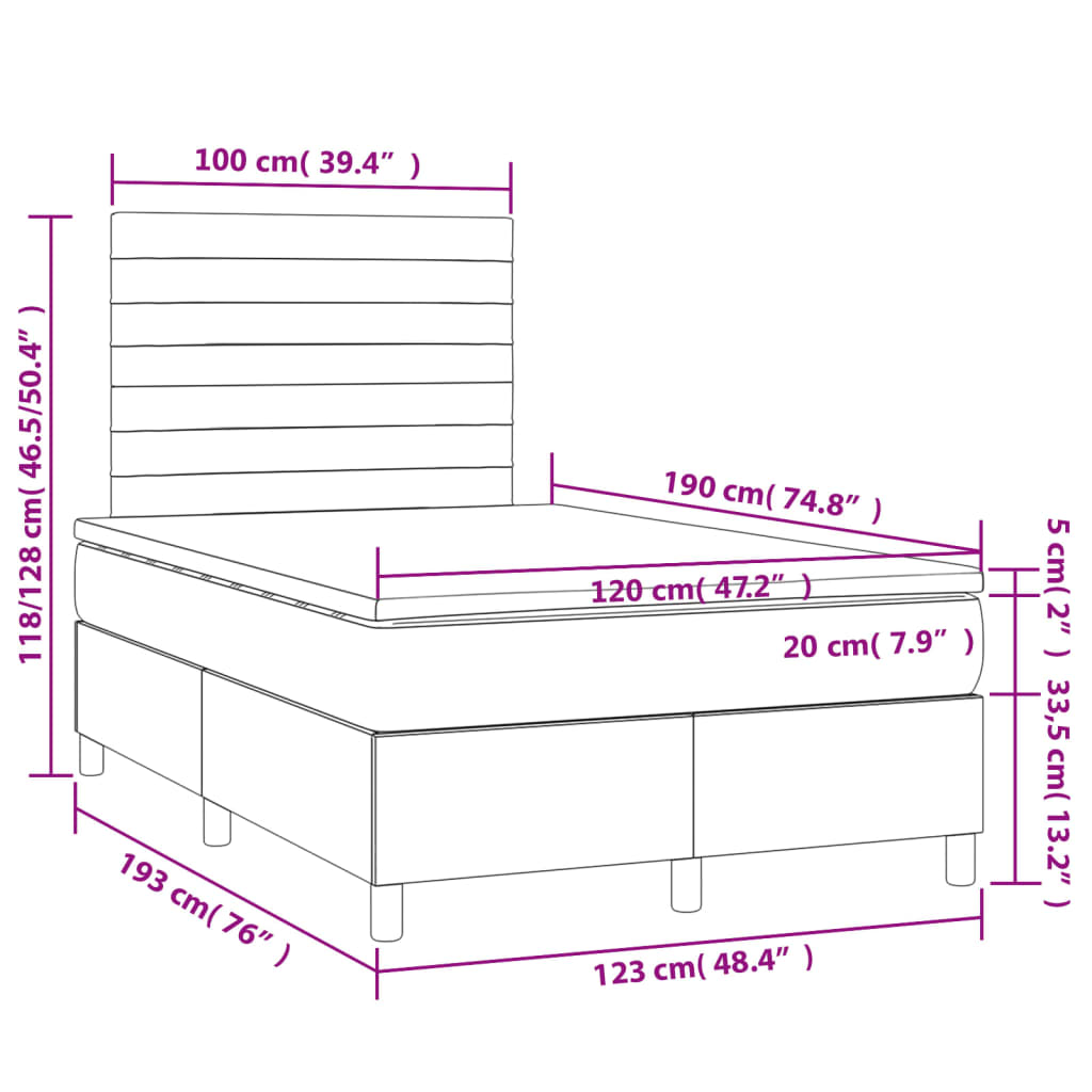 vidaXL Boxspringbett mit Matratze Dunkelblau 120x190 cm Samt