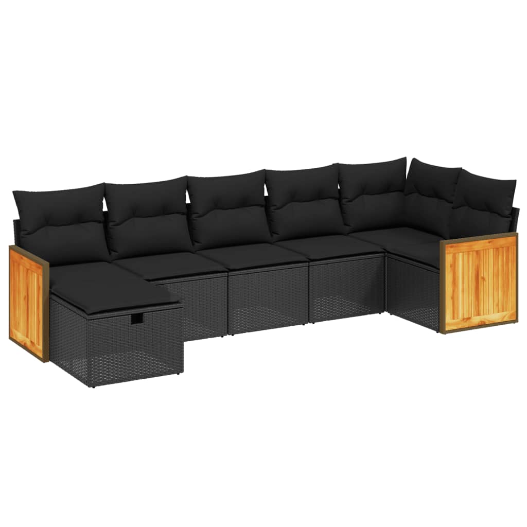 vidaXL 7-tlg. Garten-Sofagarnitur mit Kissen Schwarz Poly Rattan