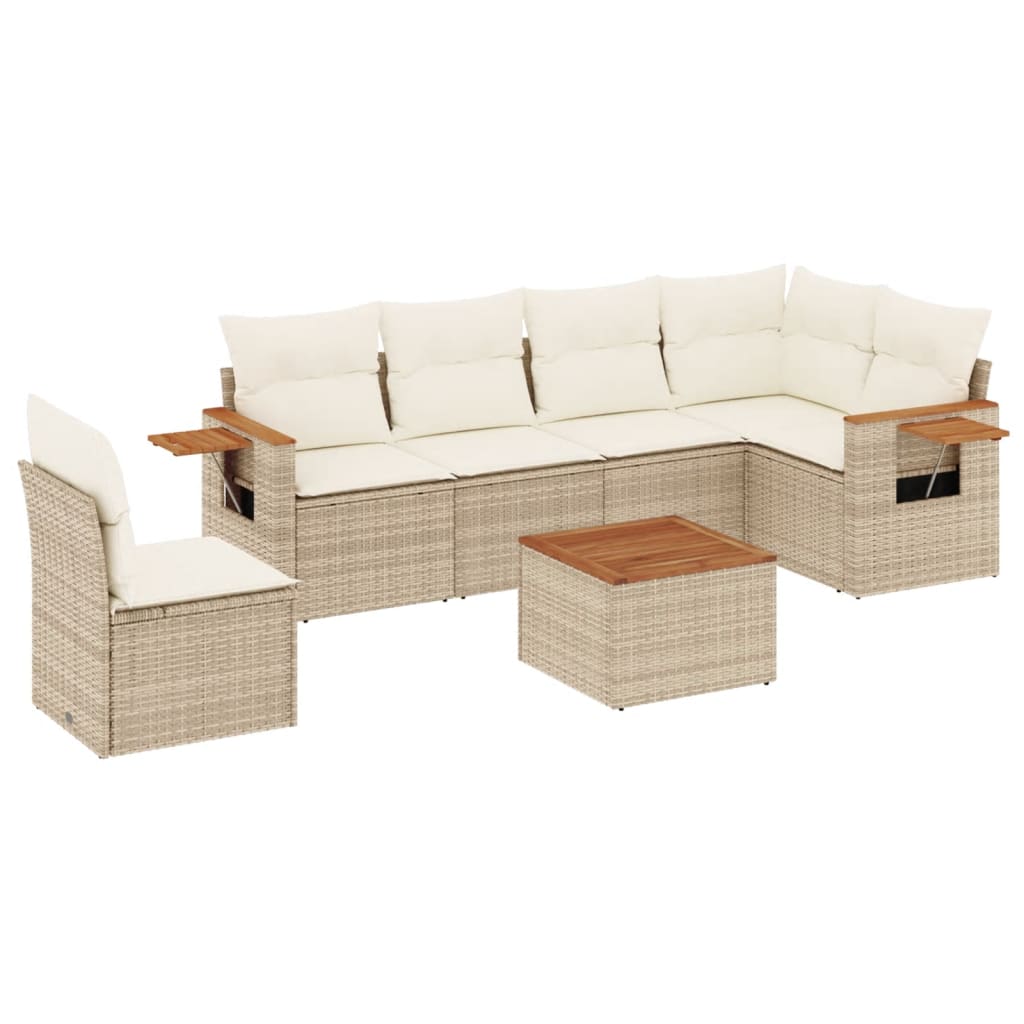 vidaXL 7-tlg. Garten-Sofagarnitur mit Kissen Beige Poly Rattan