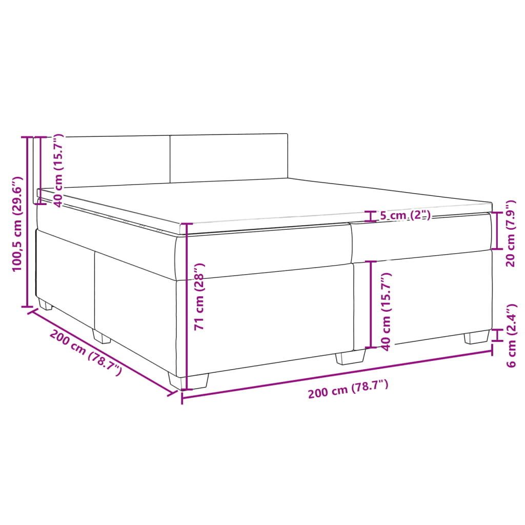 vidaXL Boxspringbett mit Matratze Hellgrau 200x200 cm Samt