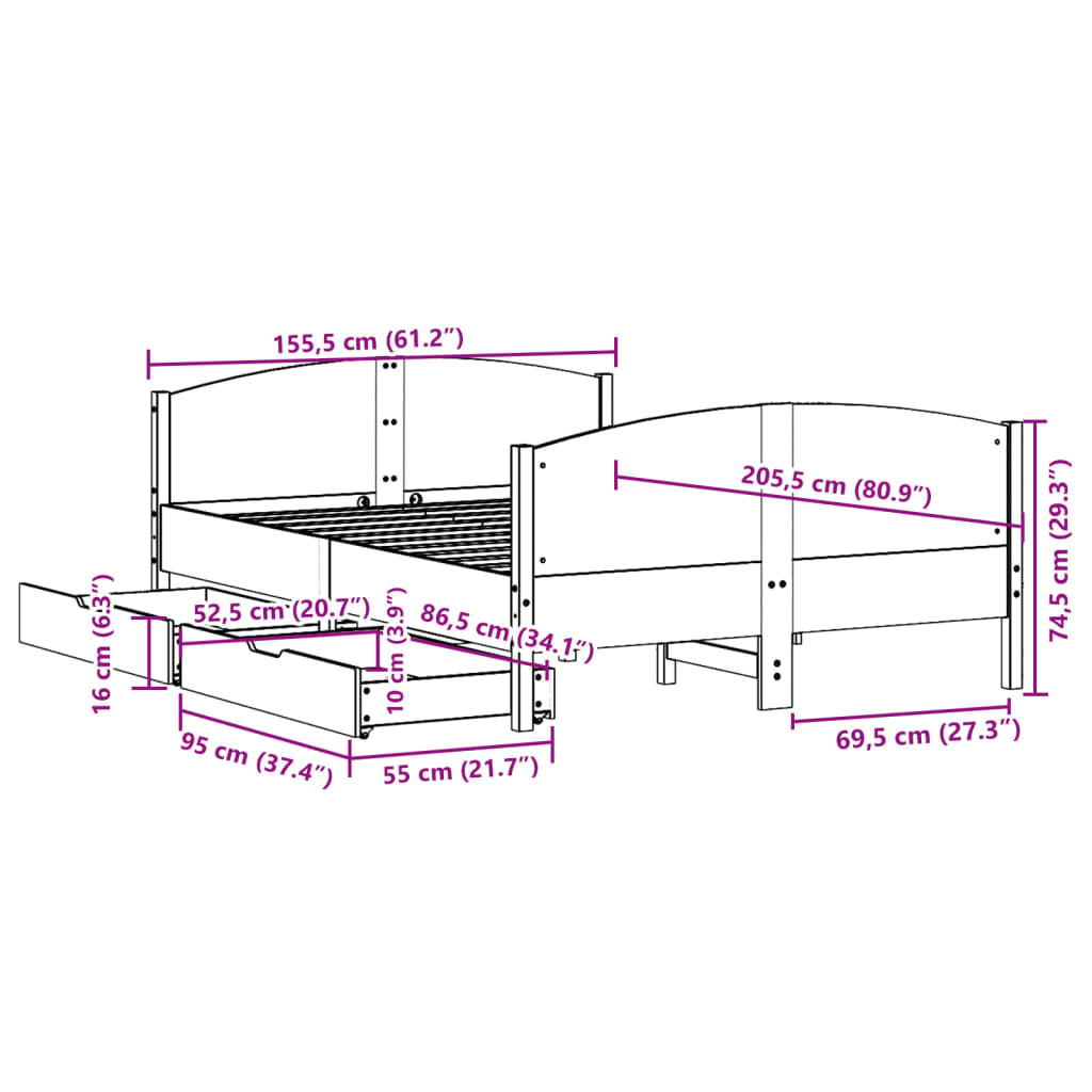 vidaXL Massivholzbett ohne Matratze Weiß 150x200 cm Kiefernholz