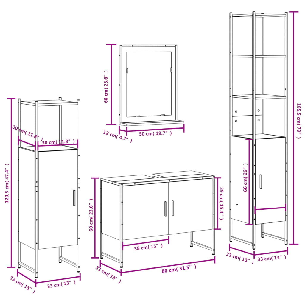 vidaXL 4-tlg. Badmöbel-Set Schwarz Holzwerkstoff