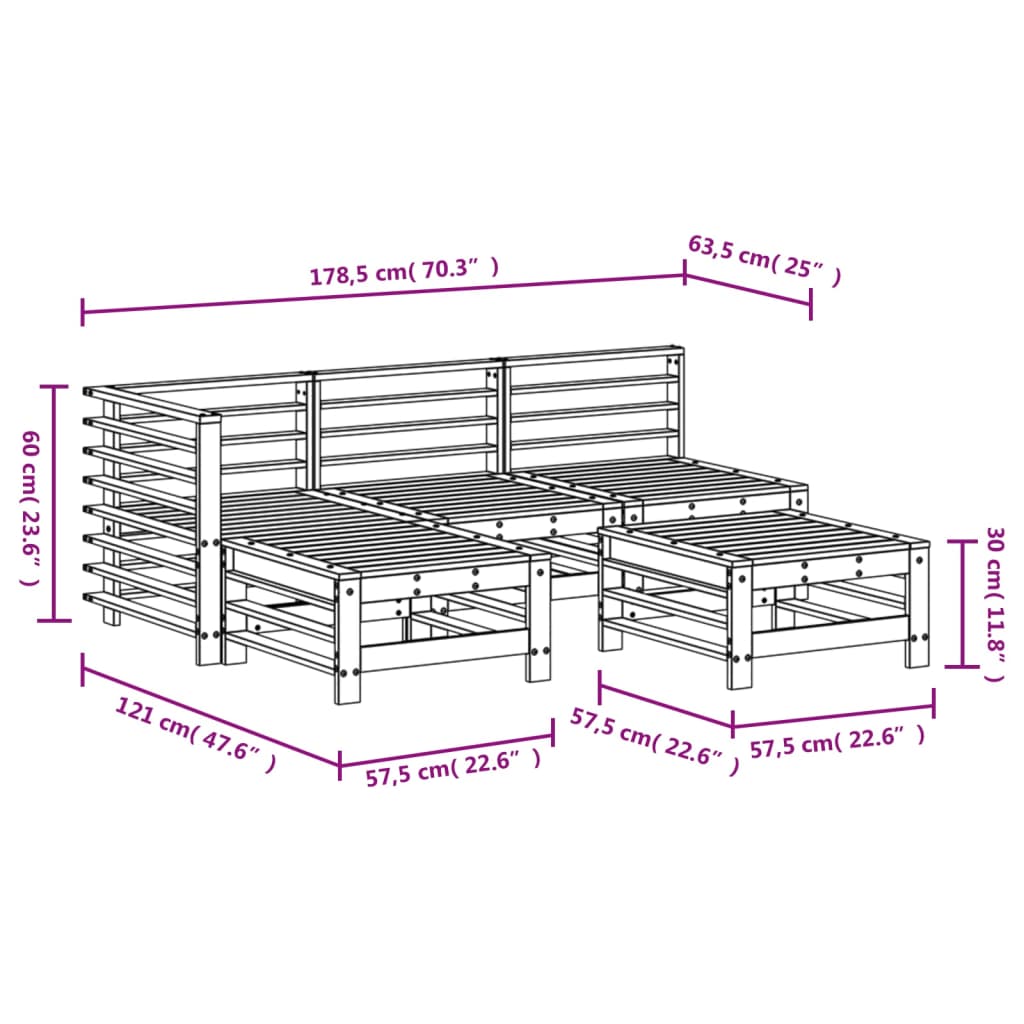 vidaXL 5-tlg. Garten-Lounge-Set Weiß Massivholz Kiefer