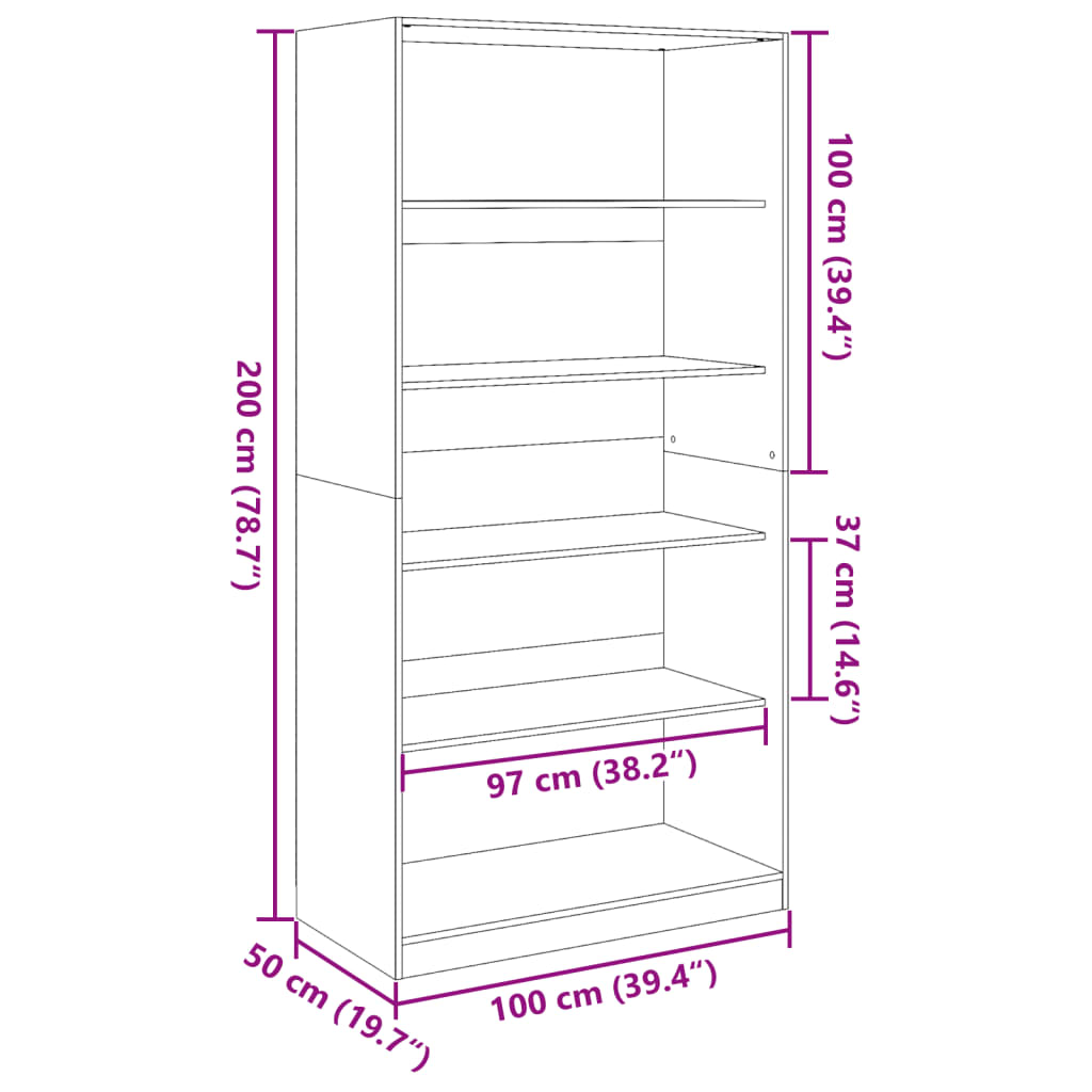 vidaXL Kleiderschrank Betongrau 100x50x200 cm Holzwerkstoff