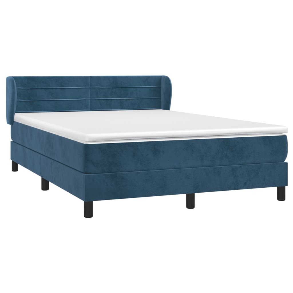 vidaXL Boxspringbett mit Matratze Dunkelblau 140x190 cm Samt