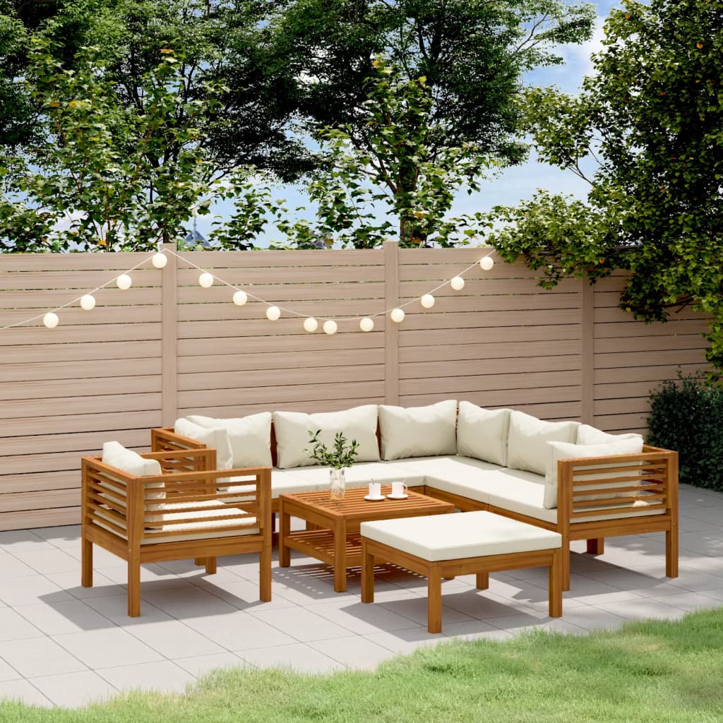 vidaXL 8-tlg. Garten-Lounge-Set mit Creme Kissen Massivholz Akazie