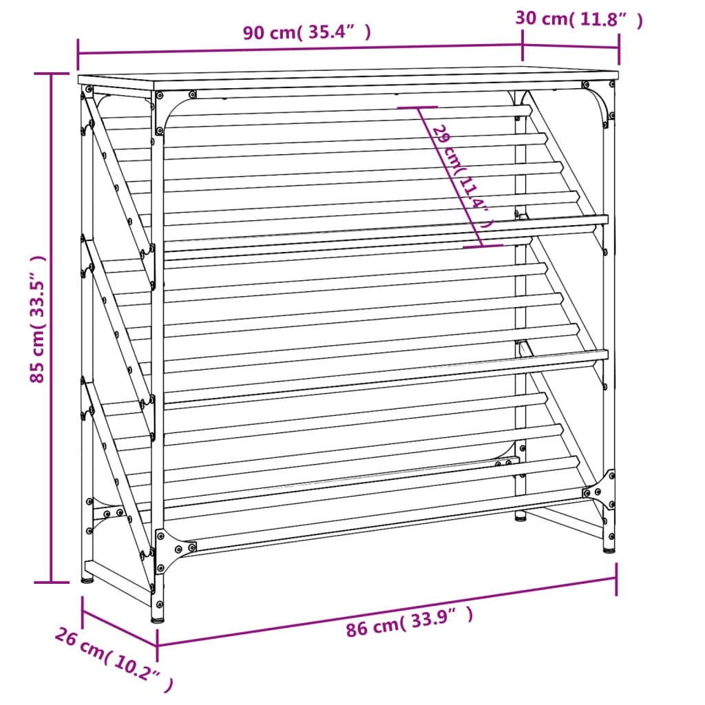 vidaXL Schuhregal Sonoma-Eiche 90x30x85 cm Holzwerkstoff