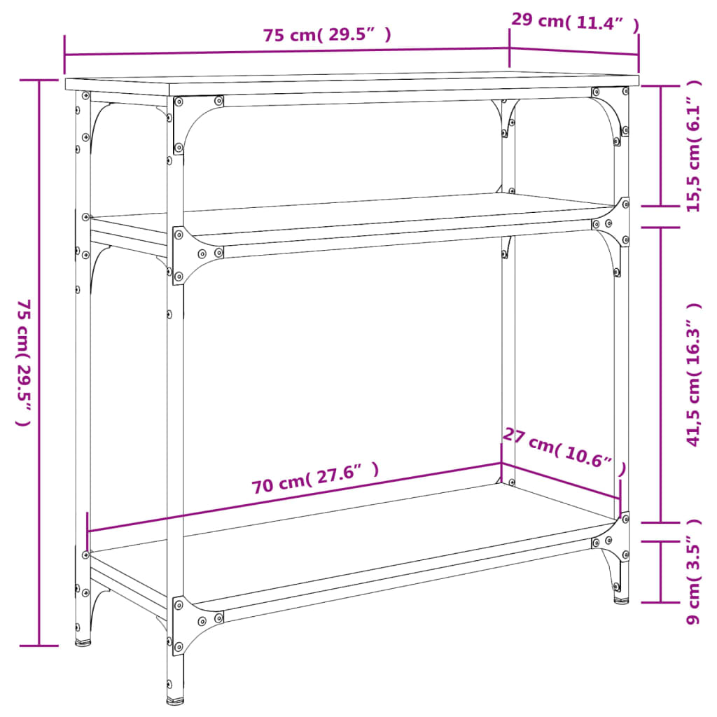 vidaXL Konsolentisch Grau Sonoma 75x29x75 cm Holzwerkstoff