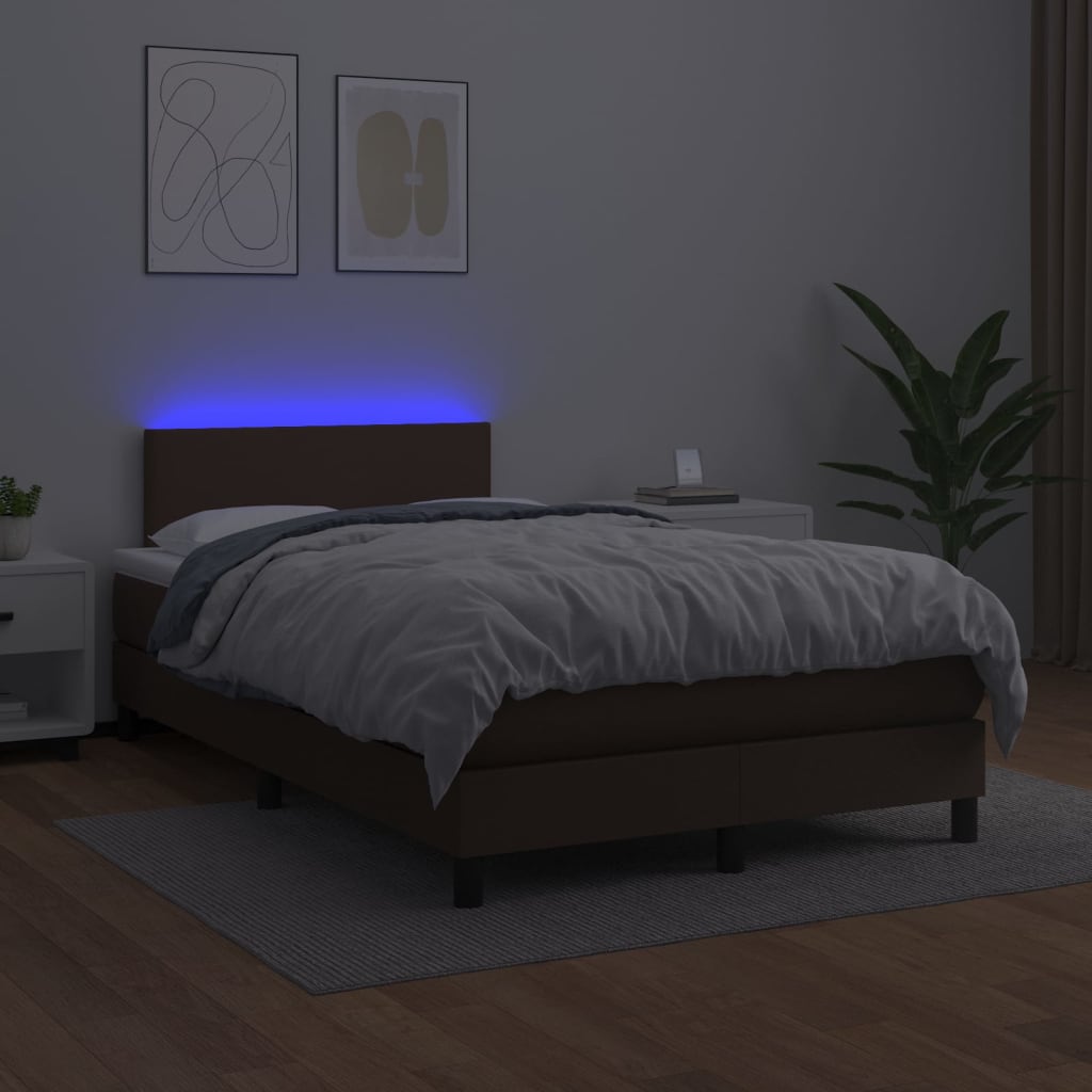 vidaXL Boxspringbett mit Matratze & LED Braun 120x200 cm Kunstleder