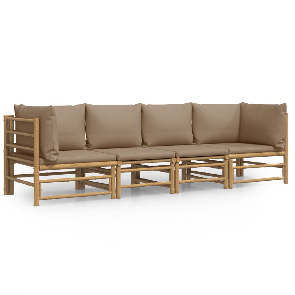 vidaXL 4-tlg. Garten-Lounge-Set mit Taupe Kissen Bambus