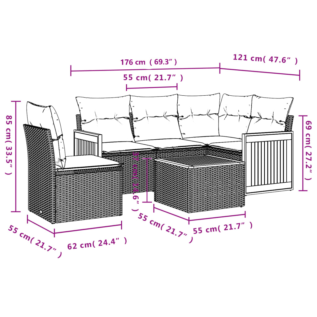 vidaXL 6-tlg. Garten-Sofagarnitur mit Kissen Grau Poly Rattan