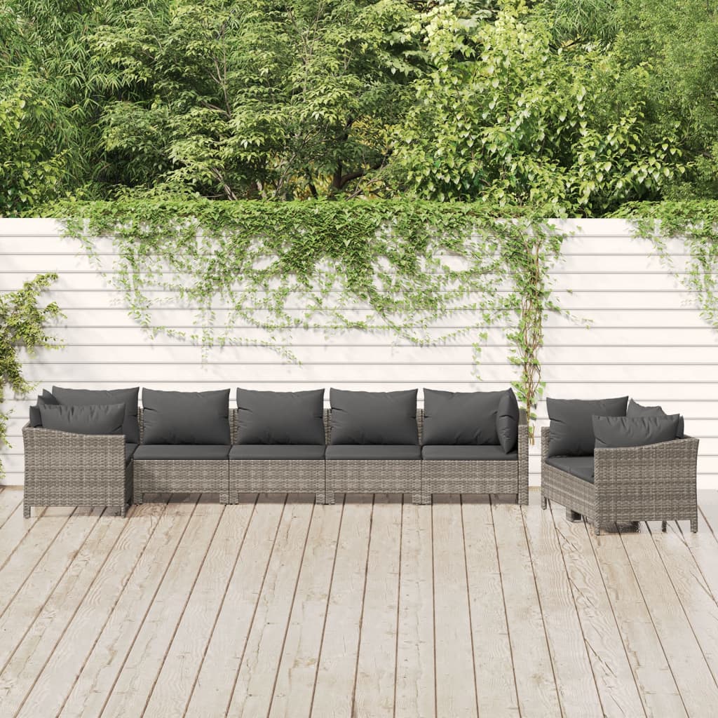 vidaXL 8-tlg. Garten-Lounge-Set mit Kissen Grau Poly Rattan