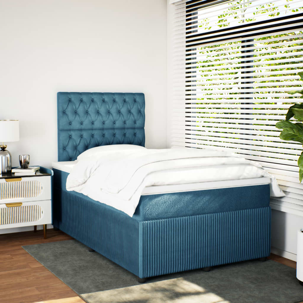 vidaXL Boxspringbett mit Matratze Blau 120x190 cm Samt