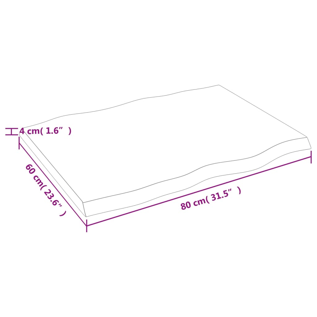 vidaXL Tischplatte 80x60x(2-4) cm Massivholz Behandelt Baumkante