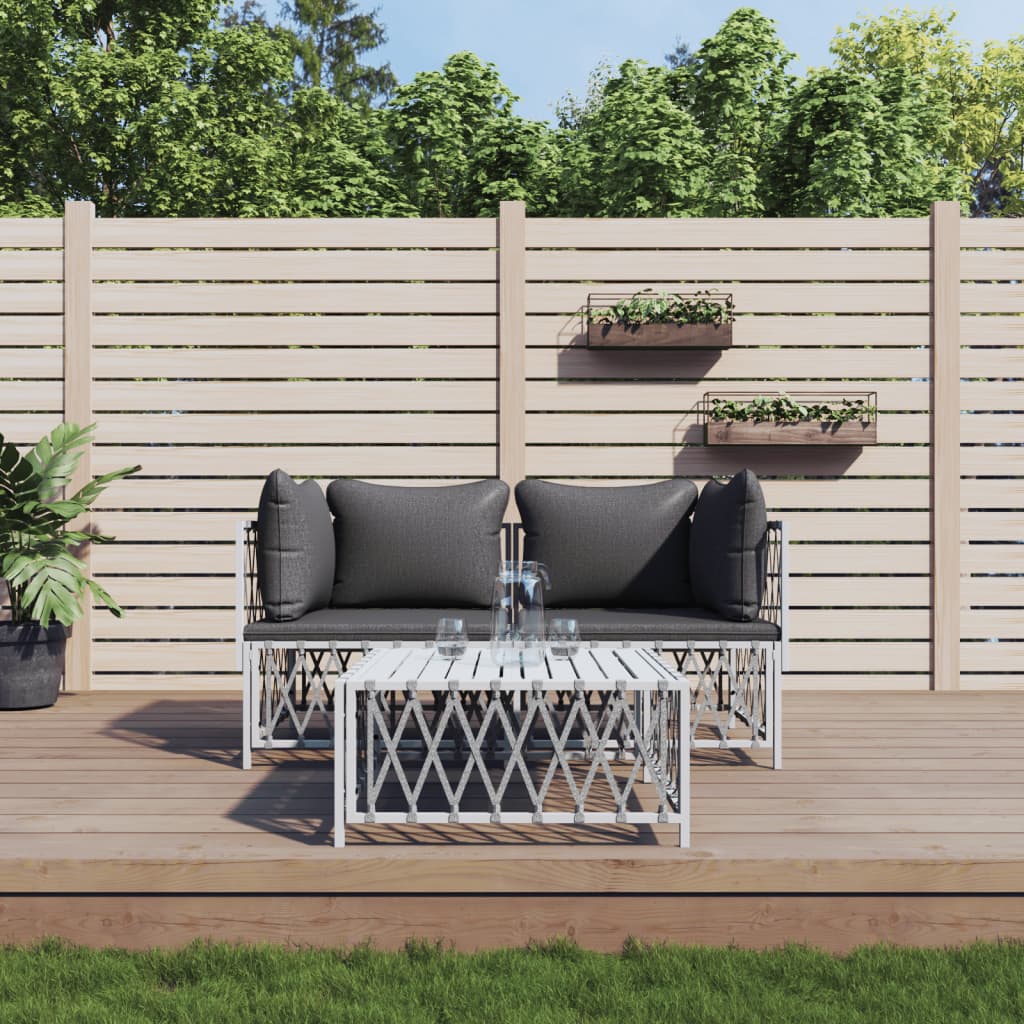 vidaXL 3-tlg. Garten-Lounge-Set mit Kissen Weiß Stahl