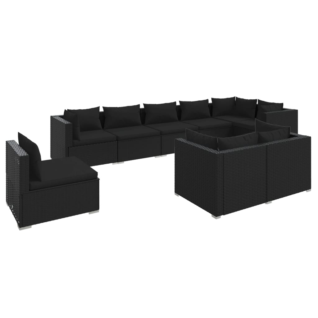 vidaXL 9-tlg. Garten-Lounge-Set mit Kissen Poly Rattan Schwarz