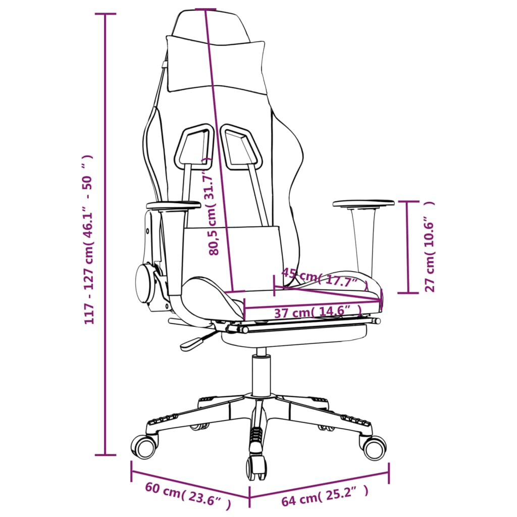 vidaXL Gaming-Stuhl mit Massage & Fußstütze Schwarz und Weiß Stoff