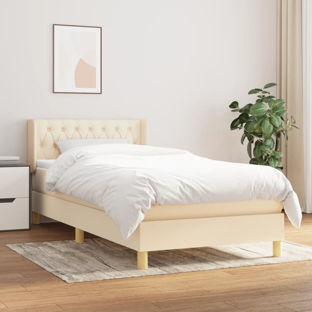 vidaXL Boxspringbett mit Matratze Creme 90x200 cm Stoff