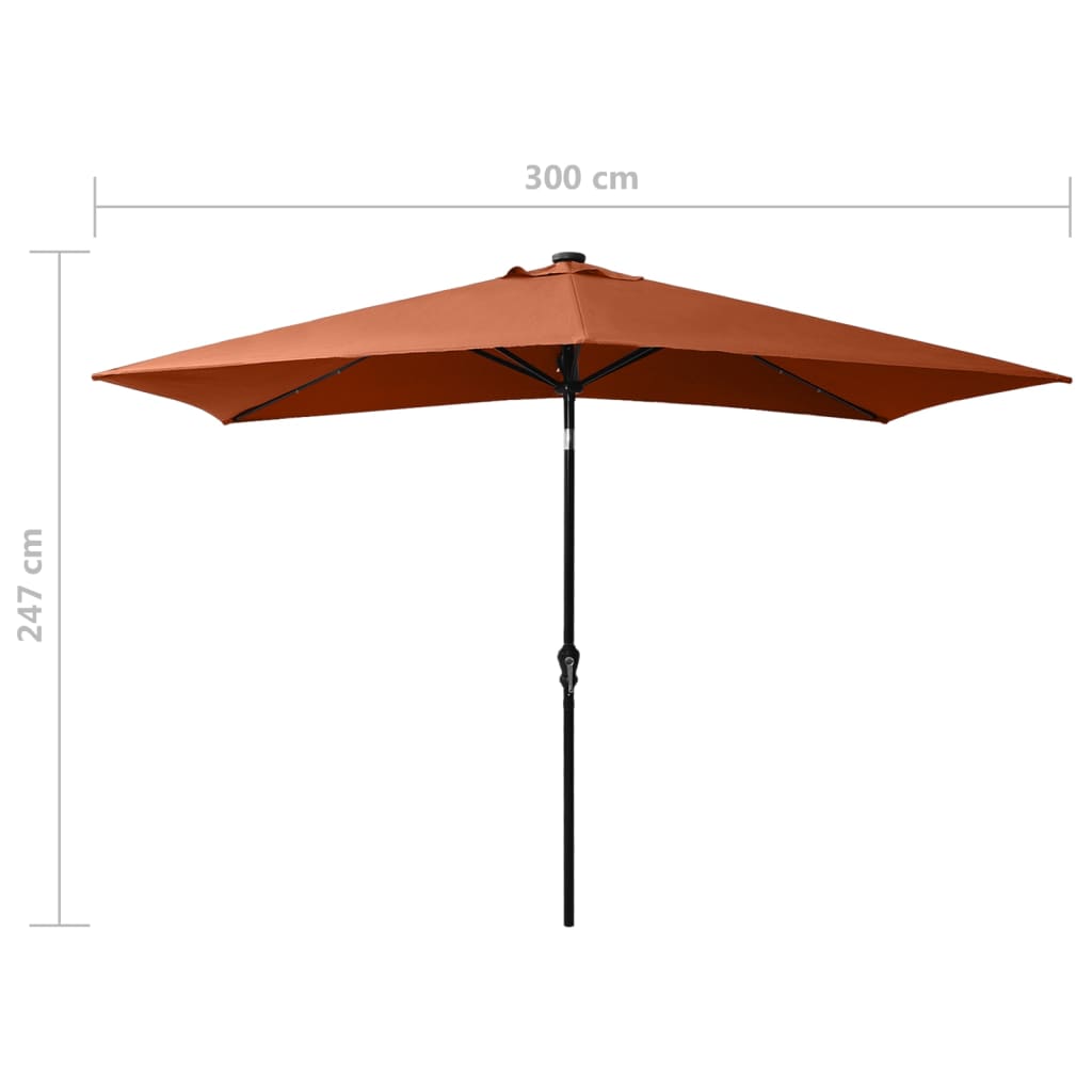 vidaXL Sonnenschirm mit LEDs und Stahl-Mast Terrakottarot 2x3 m