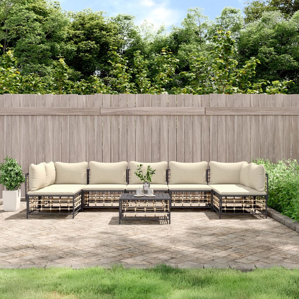 vidaXL 8-tlg. Garten-Lounge-Set mit Kissen Anthrazit Poly Rattan