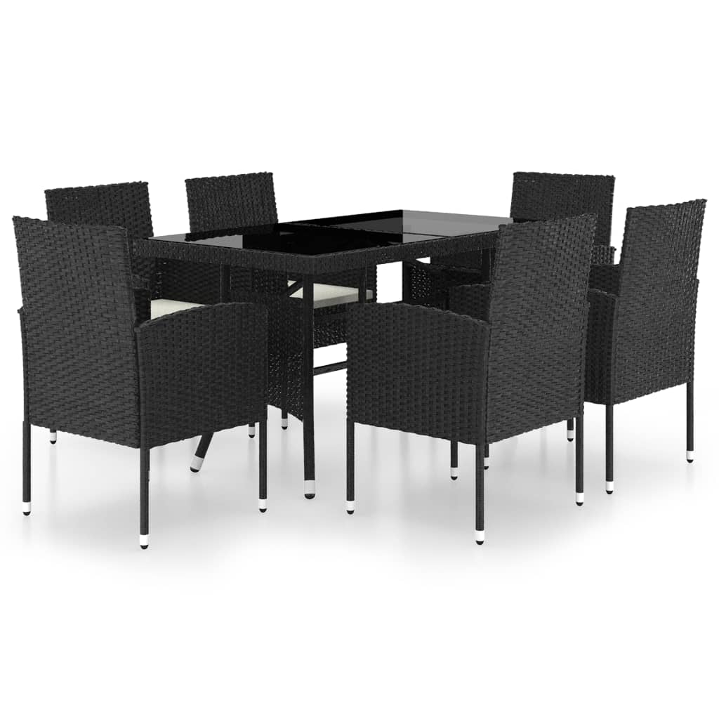 vidaXL 7-tlg. Garten-Essgruppe Poly Rattan Schwarz