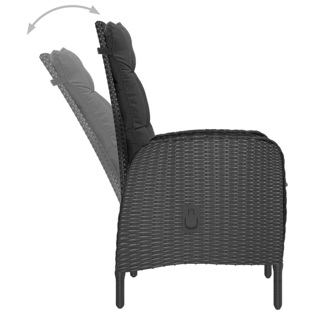 vidaXL 3-tlg. Bistro-Set Poly Rattan und Glas Schwarz