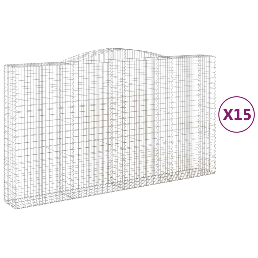 vidaXL Gabionen mit Hochbogen 15Stk. 400x50x220/240cm Verzinktes Eisen