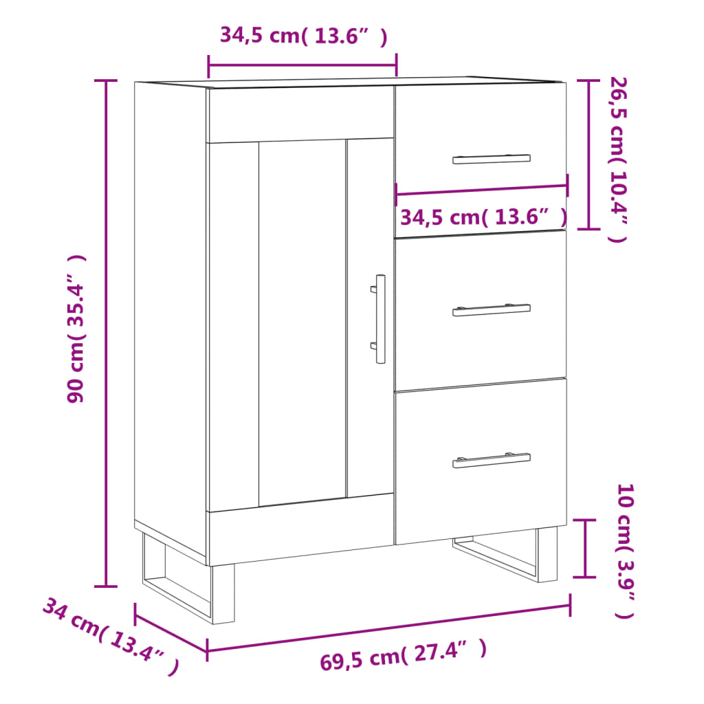 vidaXL Sideboard Schwarz 69,5x34x90 cm Holzwerkstoff