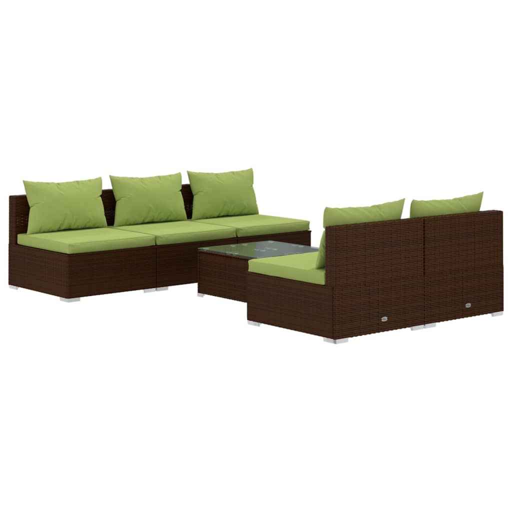 vidaXL 6-tlg. Garten-Lounge-Set mit Auflagen Poly Rattan Braun