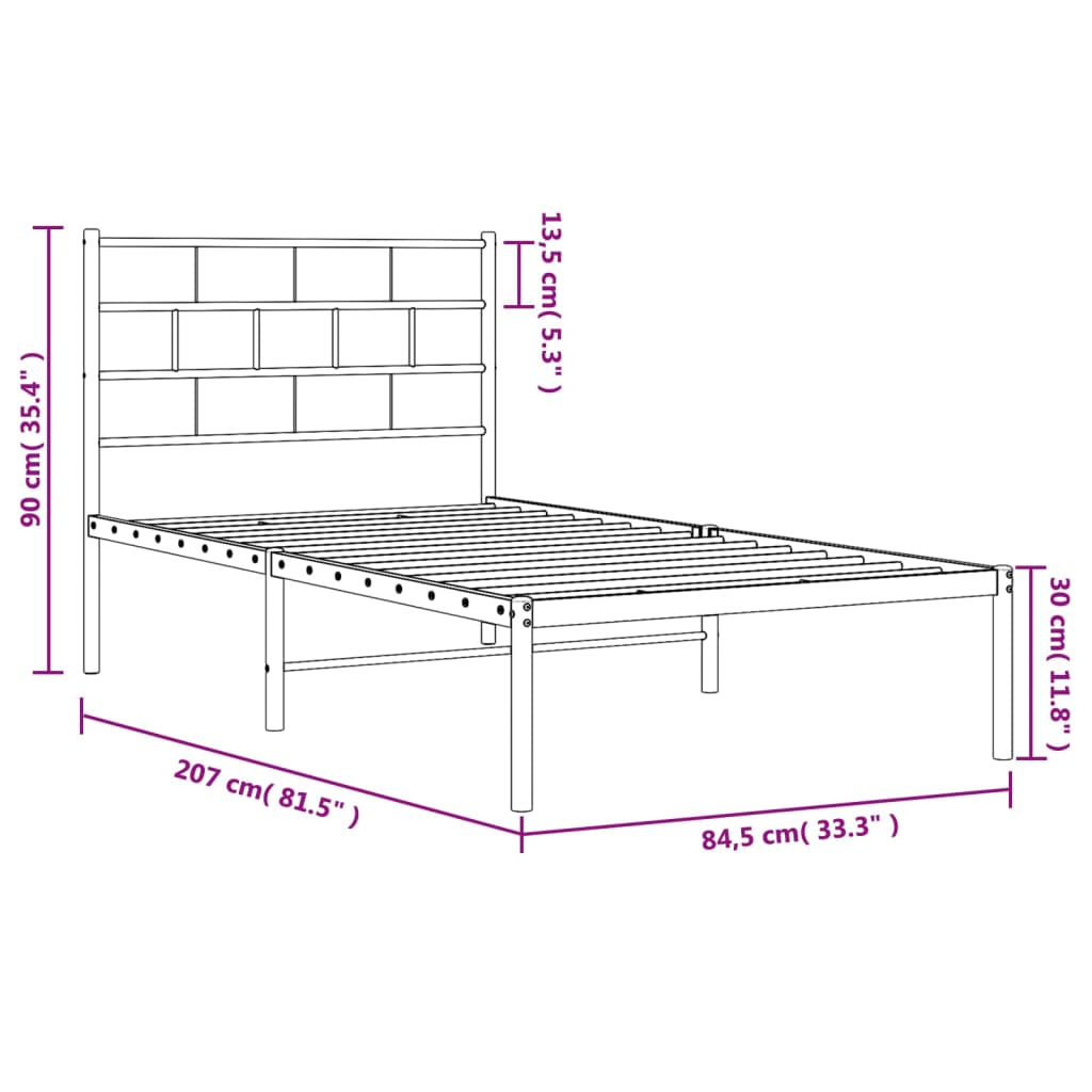 vidaXL Bettgestell mit Kopfteil Metall Schwarz 80x200 cm