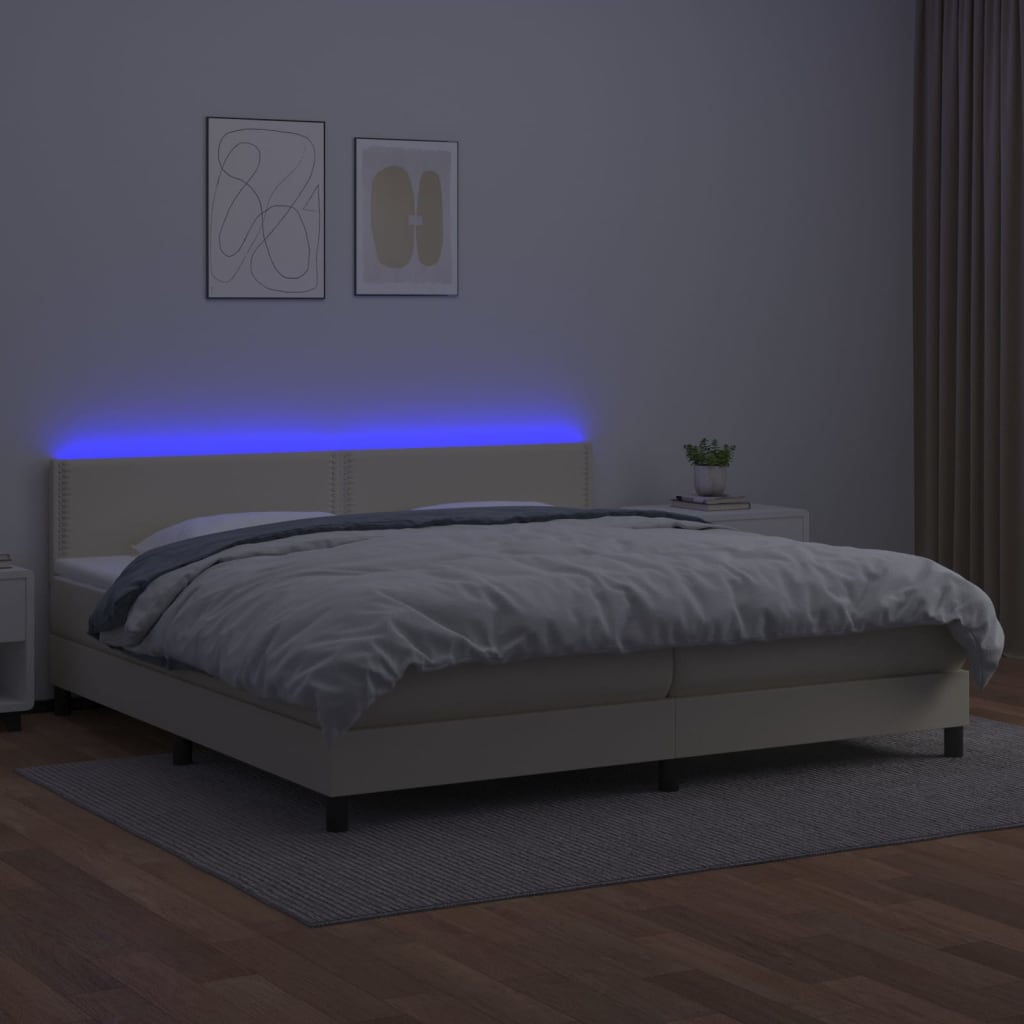 vidaXL Boxspringbett mit Matratze & LED Creme 200x200 cm Kunstleder