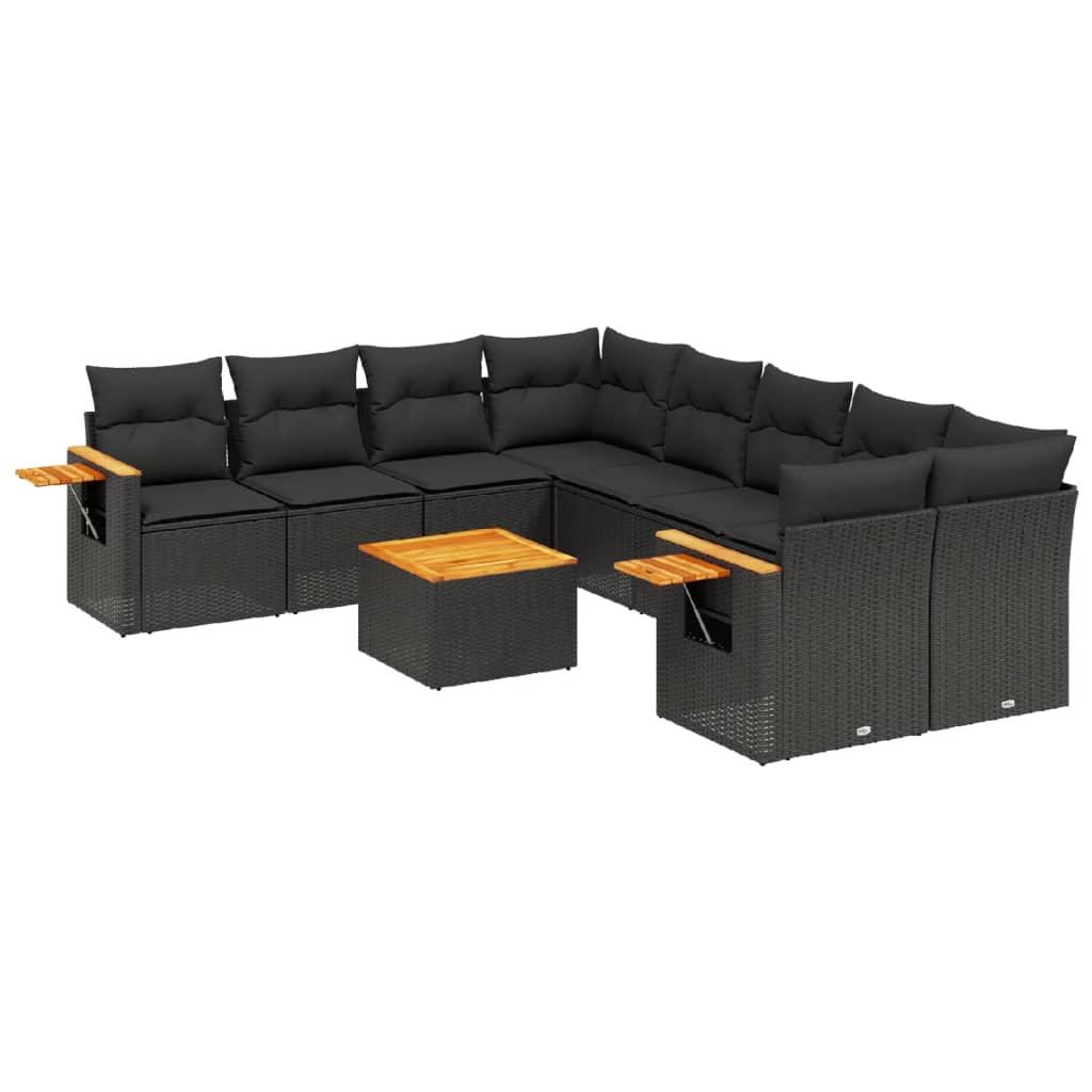 vidaXL 9-tlg. Garten-Sofagarnitur mit Kissen Schwarz Poly Rattan