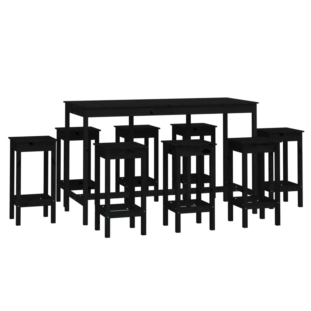 vidaXL 9-tlg. Bar-Set Schwarz Massivholz Kiefer