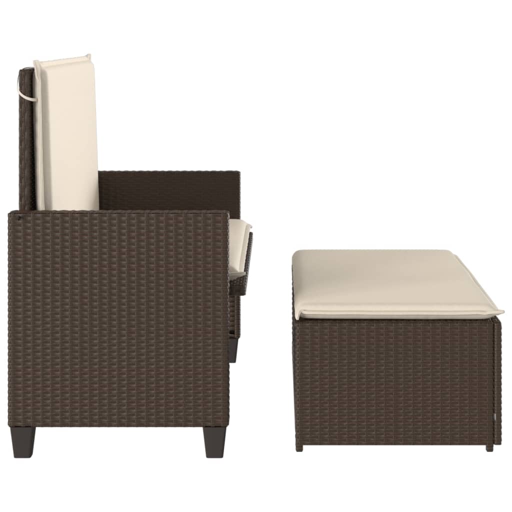 vidaXL Gartenbank mit Kissen und Hocker Braun Poly Rattan