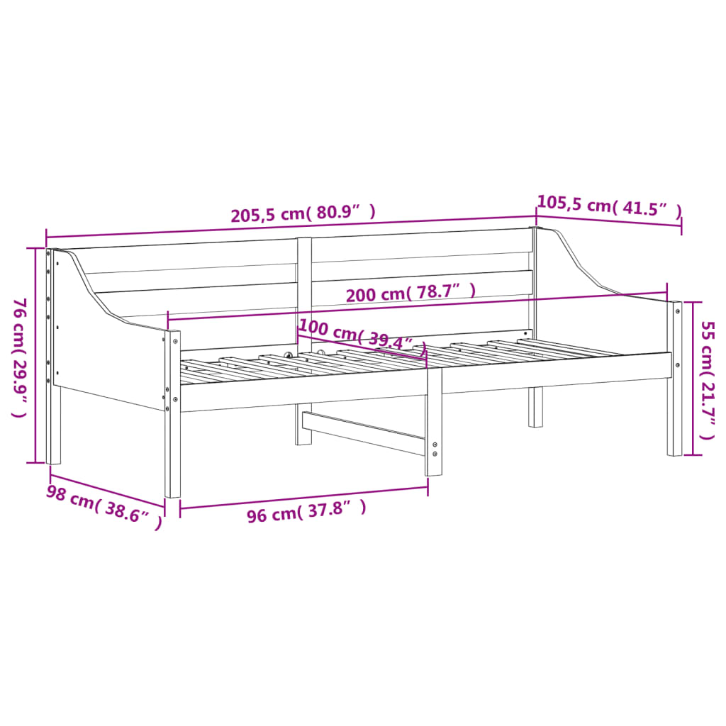 vidaXL Tagesbett Wachsbraun 100x200 cm Massivholz Kiefer