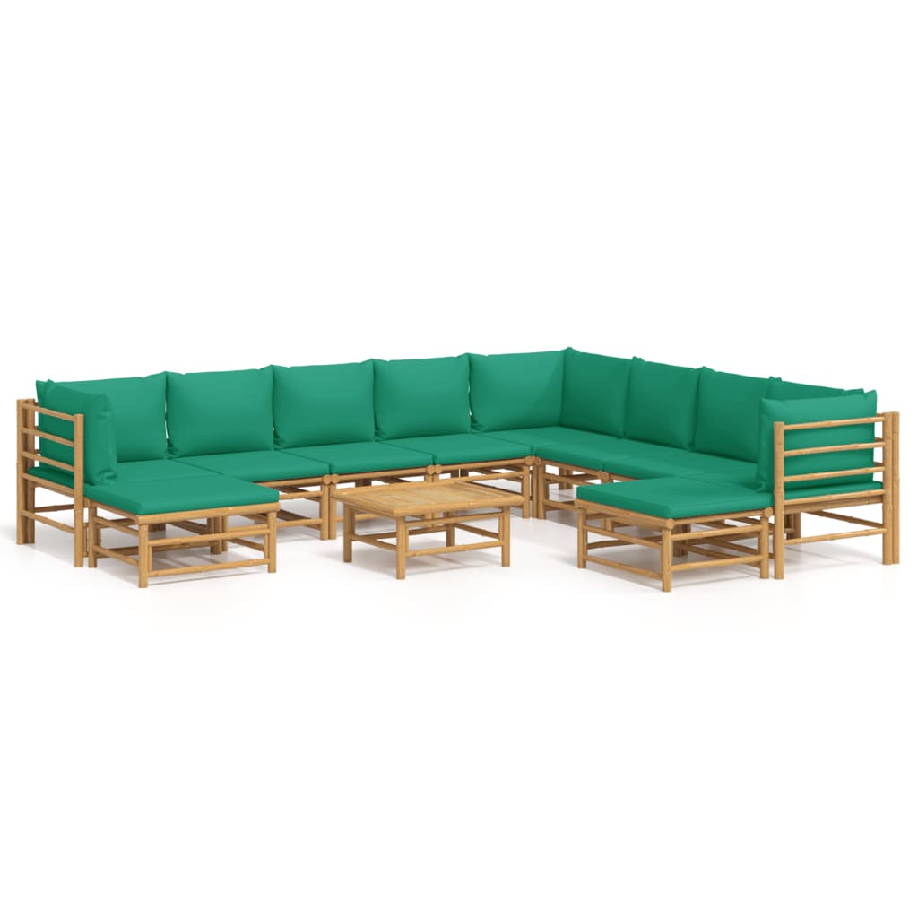 vidaXL 11-tlg. Garten-Lounge-Set mit Grünen Kissen Bambus