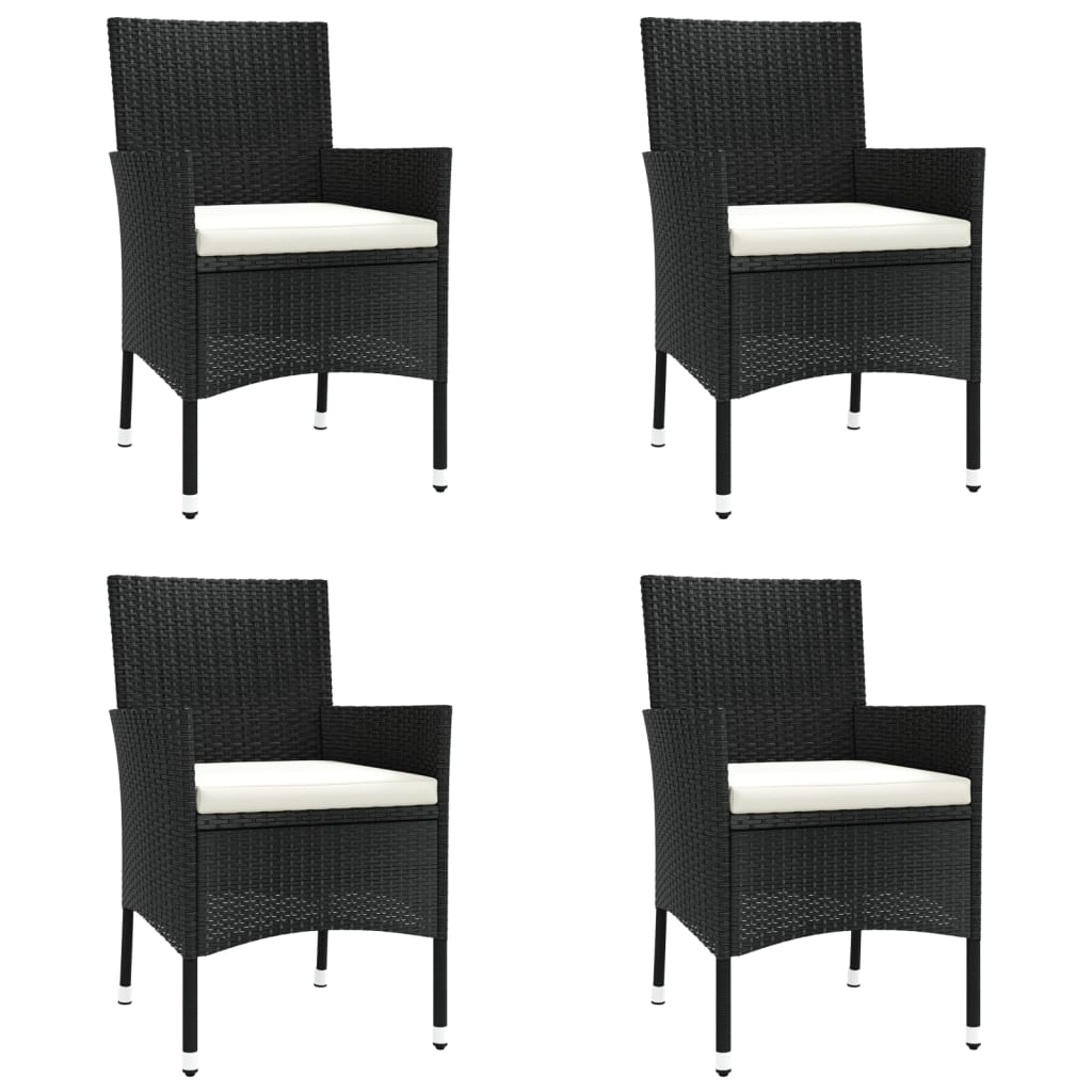 vidaXL 5-tlg. Garten-Bistro-Set mit Kissen Schwarz Poly Rattan