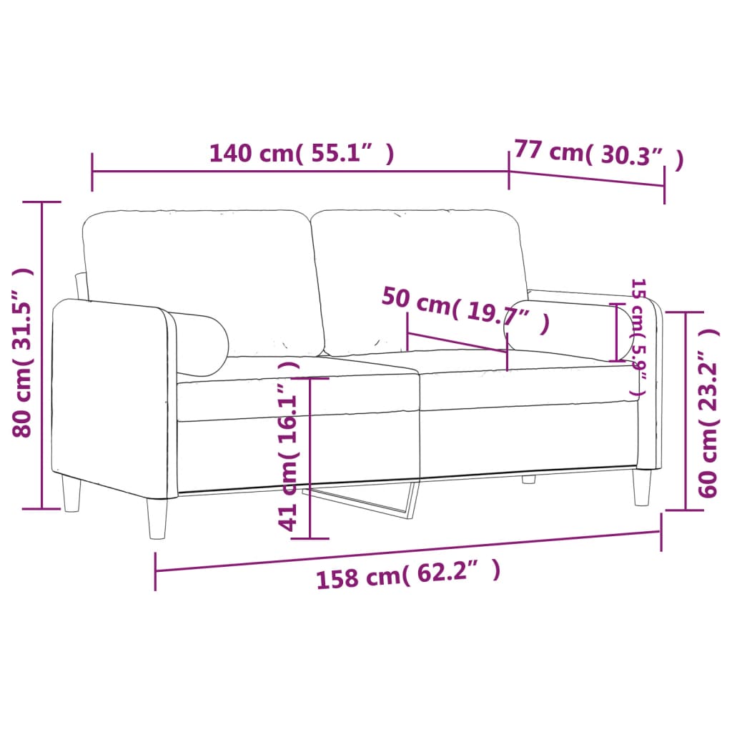 vidaXL 2-Sitzer-Sofa mit Zierkissen Hellgrau 140 cm Samt